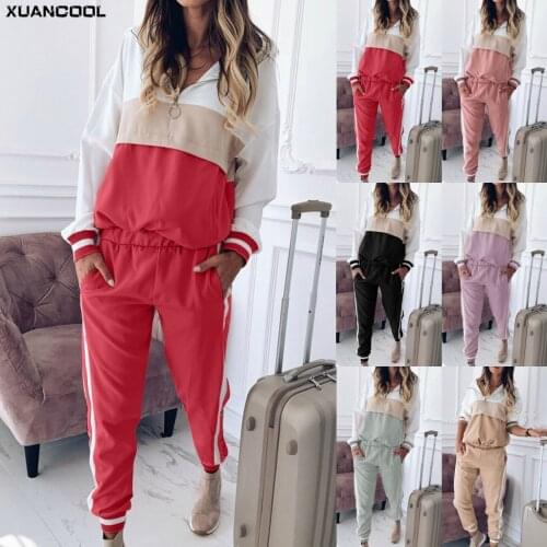 Women Tracksuit Stripe Patchwork Half Zip Long Sleeve Pullover Sweatshirt +Long Pants Suit Sets 2 Pieces Outfits for Fall Winter