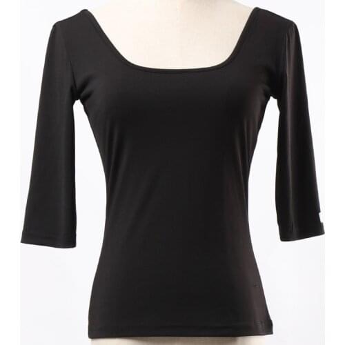 Female Latin Dance Top Female Adult Lady Medium Sleeve Sexy Spring Summer Training Dance Clothes Practice Black Clothes H5511