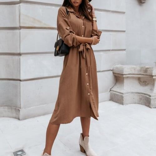 Autumn Long Sleeve Long Shirt Dress 2020 Women Winter Casual Single Breasted Sashes Dress Button Lady Elegant Office Vestidos