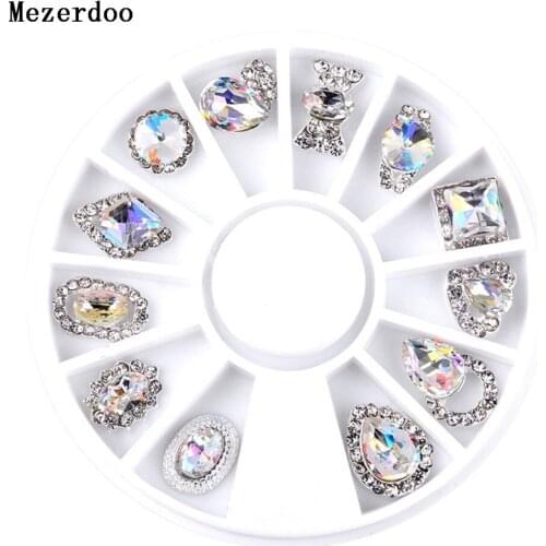 1 Wheel Charms Glass Crystal Diamonds Nail Art Stone 3D Silver Alloy Nail Charm Glitter Rhinestone Strass Nail Art Glass Crystal