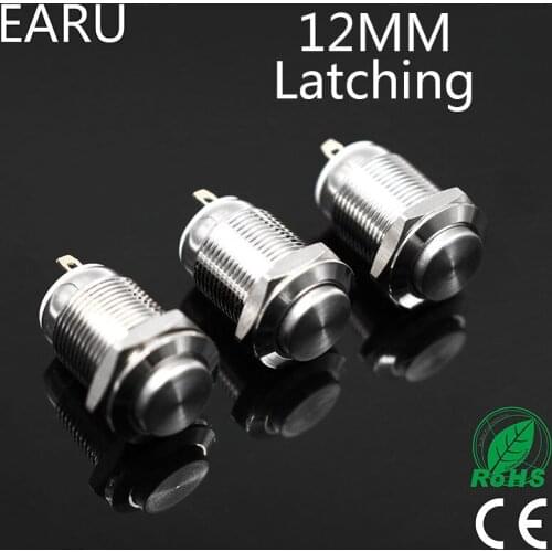 12mm Waterproof Latching Maintained High Head Round Stainless Steel Metal Push Button Car Start Horn Speaker Bell Automatic Lock