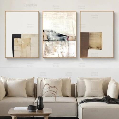 Abstract Vintage Beige Color Geometric Canvas Painting Wall Art Modular Posters and Prints Picture Living Room Home Decoration