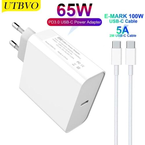 UTBVO 65W USB C Power Adapter, Fast Charge PD 3.0 Wall Charger for MacBook, iPad, iPhone 12 /12 Mini /12 Pro Max, Xiaomi Samsung