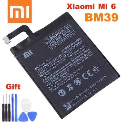 BM39 Xiao mi 100% Original Battery For Xiaomi 6 Mi 6 Mi6 BM39 High Quality Phone Replacement Batteries+tools 3350mAh