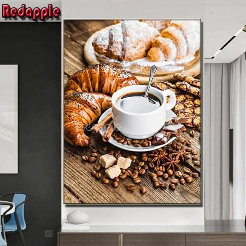 Diamond Painting Full Drill Coffee Cup Diamond Embroidery food bread Diamond Mosaic coffee beans Cross Stitch Restaurant decor