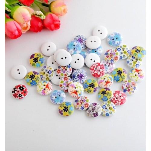 Free Shipping 50Pcs Mixed Flower 2 Holes Pattern Wood Buttons Sewing Scrapbooking 18mm F0985