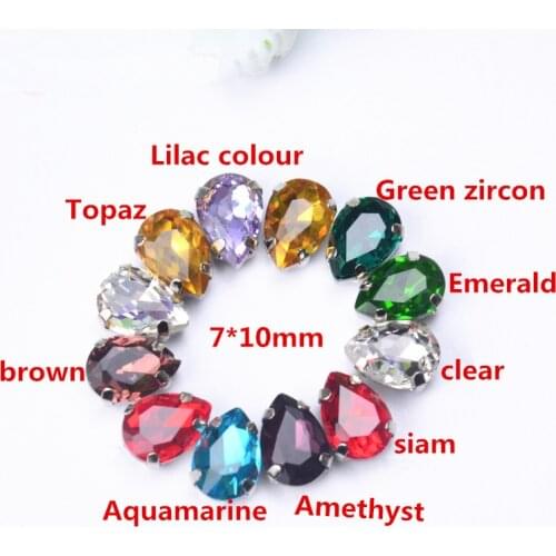 Free shipment! small 7x10mm 25Pcs/Lot waterdrop/Teardrop Pear Sew on Crystal beads Fancy Stone with Metal Claw Setting