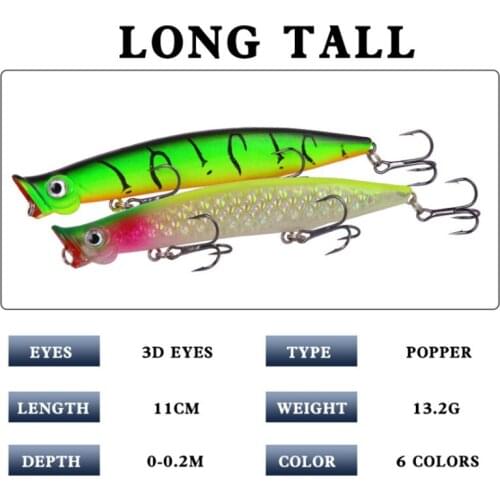 6pcs/set11cm/13g/ Dive Depth 0-0.2m Floating Water Plastic Hard Bait With Sharp Treble Hook Wobblers Multicolour Popper Phantom