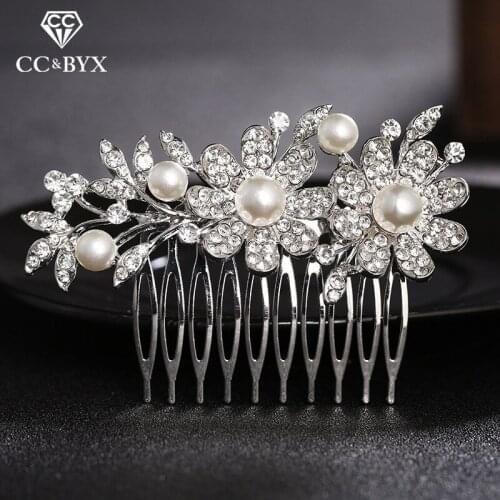 CC wedding jewelry hair combs crown hair sticks engagement accessories for bridal women party peal shine cz stone luxury hx207