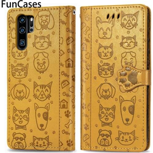 Cartoon Cat Cell Phone Cases For funda Huawei P30 Pro Vintage Huawei telefoon P30 Plus Estuche PU Leather Flip Wallet Case Ajax