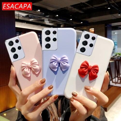 3D Bow Soft Phone Case for Samsung A32 A12 A51 A71 S21 Ultra Note 20 S20 Plus S10e M31 M51 M21S A41 Solid color Silicone Cover