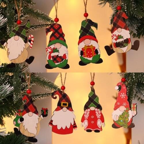 Xmas Christmas Wood Pendant Wooden Painted Xmas Tree Drop Ornaments Decorations for Home Kids Toys Gift Xmas New Year 2022