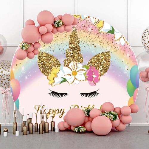 New Round Unicorn Background Cloth Flower Happy Birthday Decoration Round Background Cloth Unicorn Theme Party Decoration