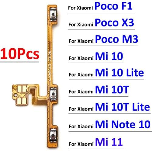 10Pcs/Lot, Power On Off Volume Side Button Key Flex Cable For Xiaomi Poco X3 Replacement Parts