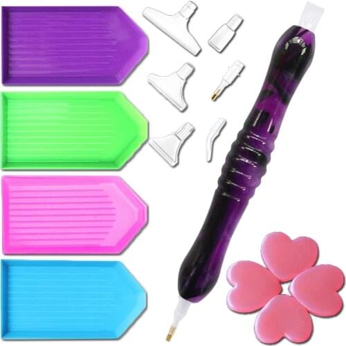 5D Diamond Painting Tool Accessories Handmade Resin Point Drill Pen With 4 Colours Tray And Clay Wax And Replaceable nib Set