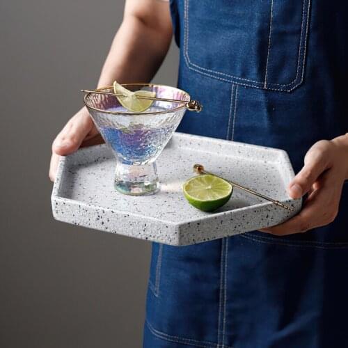 Ceramics Tray Decorative Plate Terrazzo Texture Cosmetics Jewelry Display Organizer Home Kitchen Decoration Storage Supplies