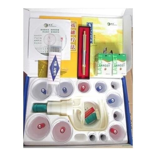 Chinese 12 cupping suction tank therapy set with 1PC blood lancet pen lancing device 100pcs needles free shipping