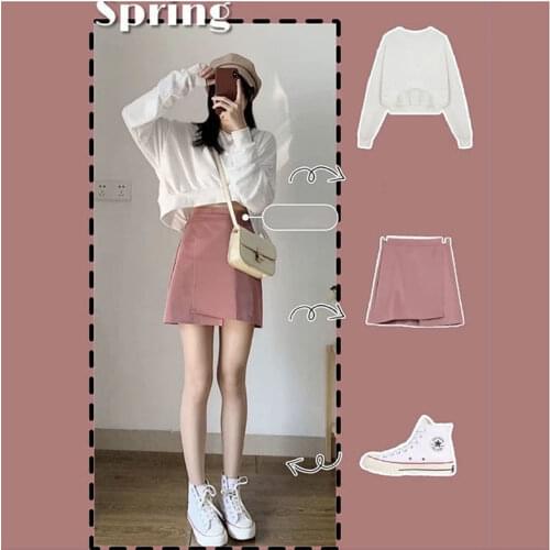Suit, Female Autumn 2020 New Korean Style Students Dress Suit Two-Piece Pink Half-Length Full Body Dress Sweater