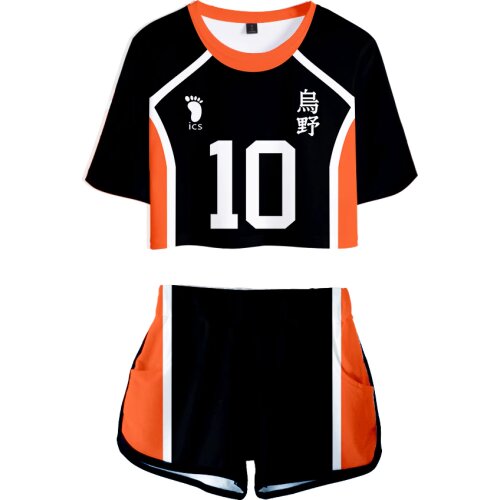 Creative Volleyball Anime Haikyuu Jersey Figure Cosplay Uniform Crop T shirt Shorts Women Summer Sportwear bokuto akaashi
