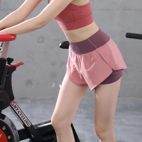 Summer Women Gym Shorts New Baggy Two-piece Yoga Women Shorts 2021 Side Pocket Running Shorts Thin Breathable Fitness Sportwear