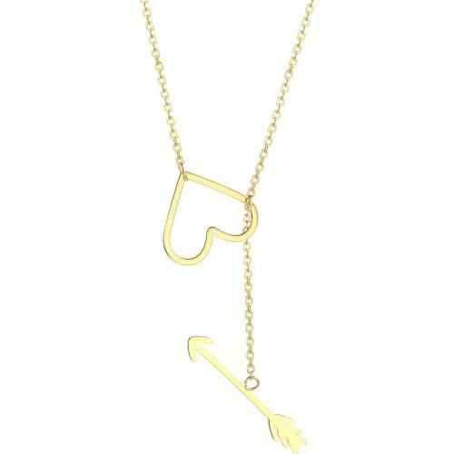 RIR Stainless Steel Fashion Jewelry Long Chain Arrow And Heart Pendant Lariat Necklace Valentines Girlfriend Gift For Women