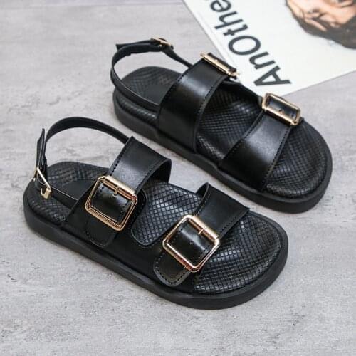 Fashion Women Sandals Pop Summer Women Flats Platform Sandals Gladiator Casual Metal Buckle Soft Bottom Ladies Sandals