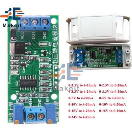 Voltage Current Signal Converter Module 0-2.5V 3.3V 5V 10V 15V 24V 4-20mA 0-20mA Potentiometer Adjustable Isolated Transmitter