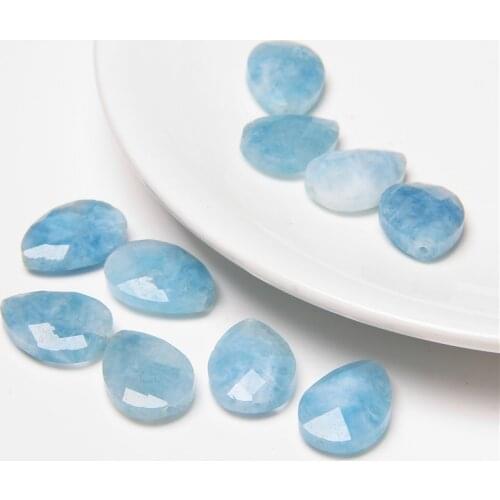 Natural Faceted Teardrop Shape Aquamarin Pendants Beads DIY Women Necklace Jewelry 13*18 mm Polished Rhodonite Stone For Earings