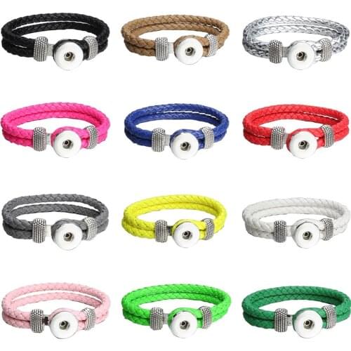 New Snap Jewelry Handmade Braided Leather Snap Bracelet Bangles Fit 18MM 20MM Snap Buttons Bracelet For Women DIY Jewelry ZE451
