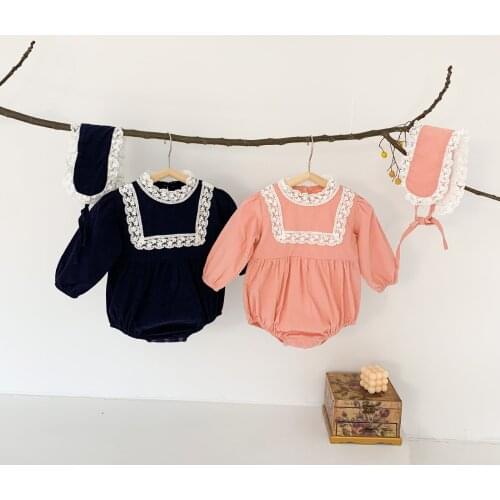 New Spring Lace Headband Newborn Baby Girls Princess Birthday Bodysuits Toddlers Kids Jumpsuits Infants Clothes