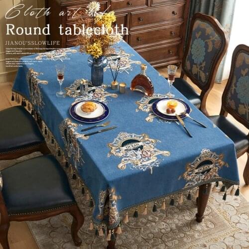 Chinese-style Chenille Dining Tablecloth Party Flowers Retro Tassel Tea Table Cover Rectangular Square Jacquard Decoration Soft