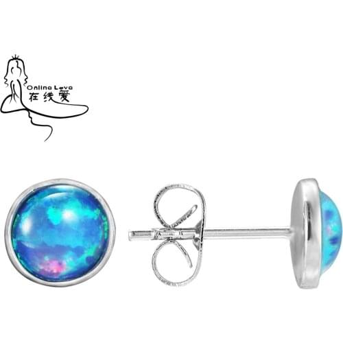 Simple Round Stud Earrings Blue Opal Silver Plated Earrings for Women Classic Fashion Jewelry for Wedding Gift ER249