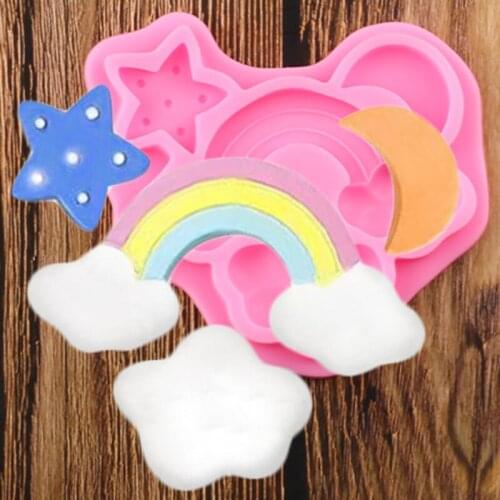 Rainbow Cloud Fondant Molds Stars Moon Cupcake Topper Silicone Mold Cake Decorating Tools Chocolate Candy Polymer Clay Moulds