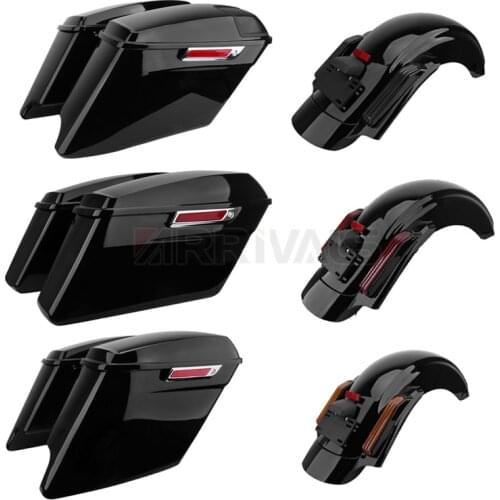 Motorcycle CVO Style Stretched Extended Hard Saddlebags LED Rear Fender System Extension Fascia For Harley Touring 2014-2020
