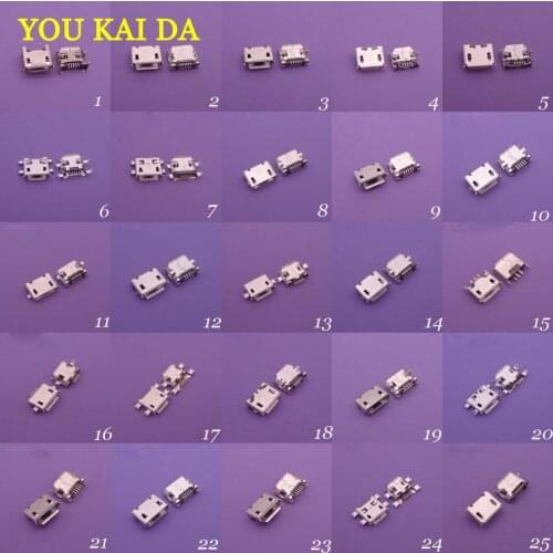 25Models 25-100pcs 5Pin Micro USB Jack Sockect Connector Port 5P Female For Samsung Lenovo Huawei Lenovo Meizu Xiaomi Oppo Vivo