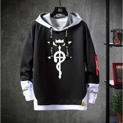 Anime Fullmetal Alchemist Hooded Teenagers Edward Elric cosplay coat Unisex Casual Fake Two-Piece Hoodies Sweatshirt jacket