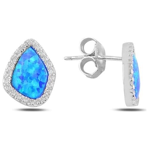 Silver 925 Sterling Asymmetric Opal & Zircon Crystal Earrings