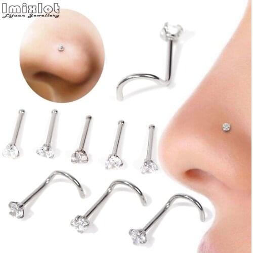 5 Pcs/Lot Crystal Zircon Nose Studs Rings Stainless Steel Body Piercing Jewelry Earrings Tragus Helix Piercing Ear Cartilage