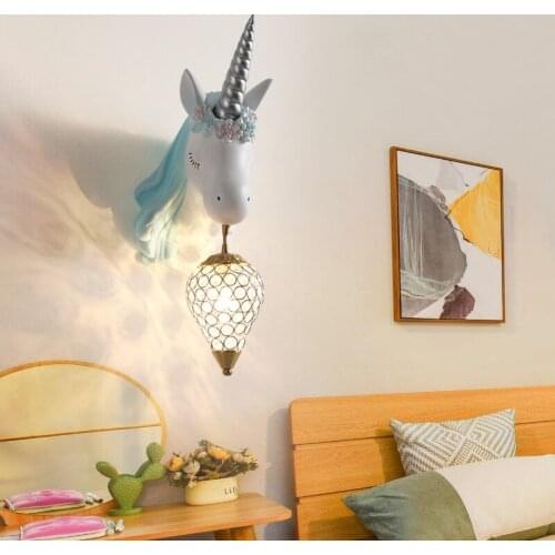 Modern Kids Room Wall Lamp Bedroom Bedside Lamp Girl Pink Creative Room led Sconce Wall Lights Boy Cartoon Unicorn Lamp