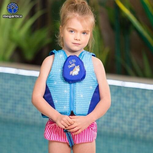 Megartico life vest swimming life jackets kids unicorn baby swim learning float vest with zip cover for 2-6 years old upf 50