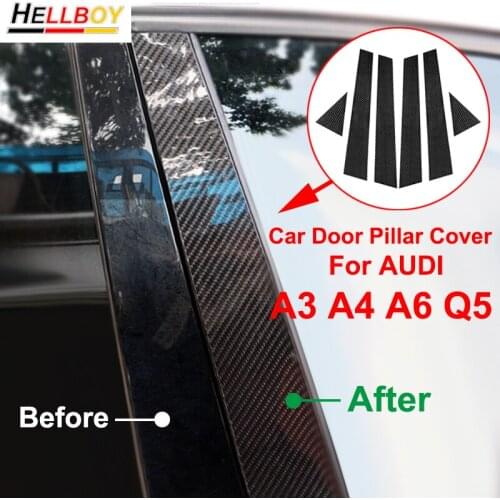 Carbon Fiber Car Door Window B Pillar Wrap Cover Trims Decorative Decal Sticker For AUDI A6 A4 A3 Q5 Accessories Car Styling