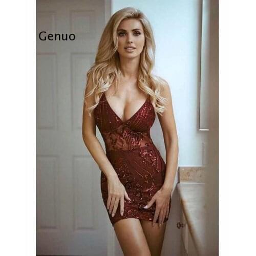 Spring Sexy Party Evening Dress Lace See Through Bling Bling V Neck