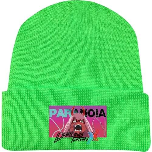 Unisex DARLING in the FRANXX HIRO ZERO TWO Green Hip Hop Knitted Masked Hat Brimless Pullover Cap Headgear Helmet