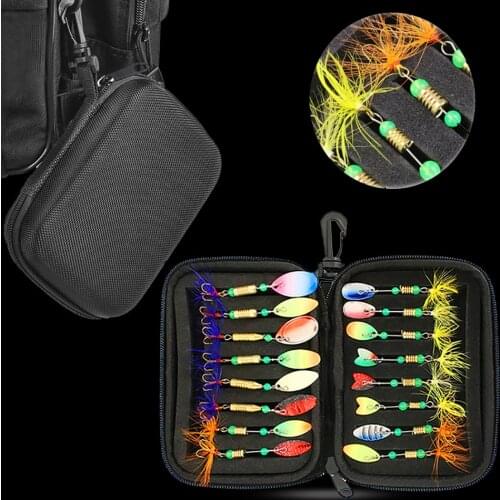 WALK FISH 16PCS/Bag Spinner Sequins Baits Set Feather Treble Hooks Metal Fishing lure Artificial Bait Spoon Lure Fishing Tackle