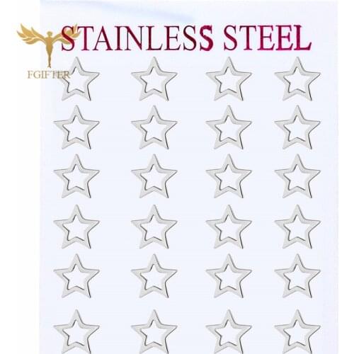 Silver Color Hollow Star Earrings Stainless Steel Stud Earrings Set Fashion Woman Jewelry Wholesale 12 Pairs Earring Set
