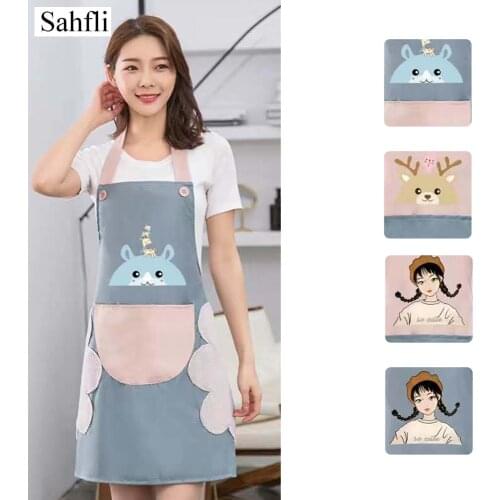 Women aprons Cook Cute Cartoon Home Kitchen apron Adjustable Strappy Waterproof Large Pocket Coral Velvet Hand Towel Sleeveless