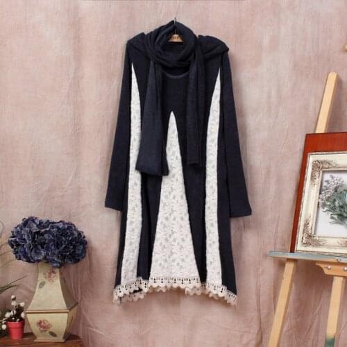 Renda vestido festa dames jurken lace tshirt linen sweater lace patchwork tunique lolita vestiti uzun elbise autumn winter dress