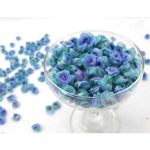 100 Pieces Chiffon Rose Flower Buds|Ombre Color|Flower Applique|Fabric Flower|Baby Doll|Craft Bow|Accessories Making