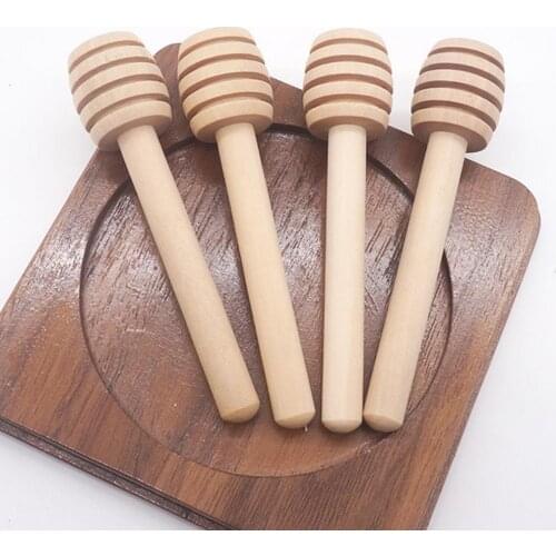 100Pc High Quality Honey Stir Bar Mixing Handle Jar Spoon Practical Wood Dipper Honey Long Stick Dipper Dessert Tools