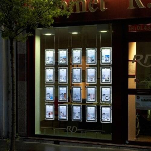 20PCS/lot Real Estate Agent / Travel Agent Window Hanging Acrylic LED Display Poster Frame A4 Light Boxes